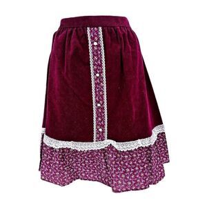 Vintage Cottagcore Velvet Corduroy Skirt Red 14